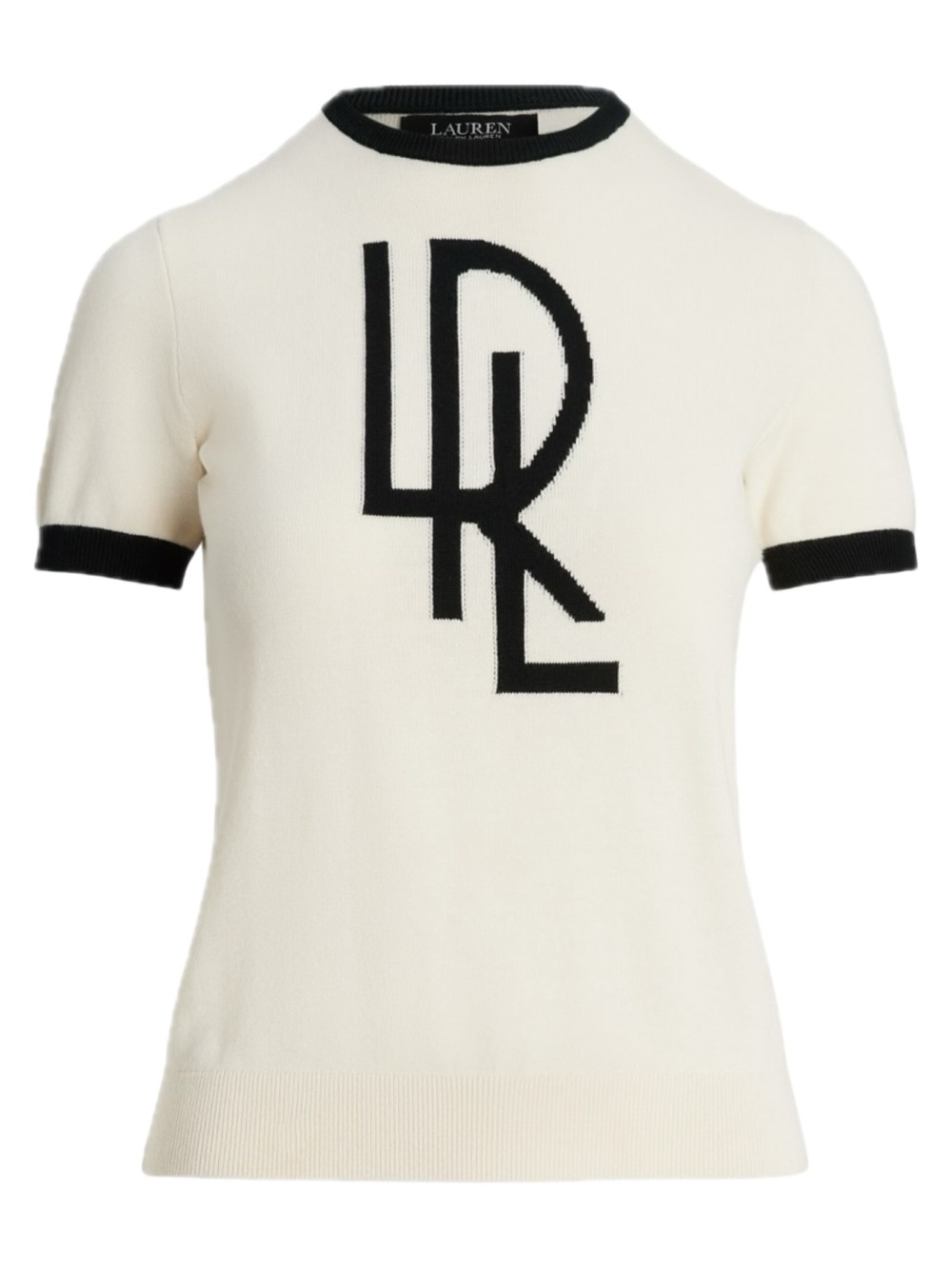 Lauren Ralph Lauren Cream Short-Sleeve Knit Top with Black Logo LRL -S